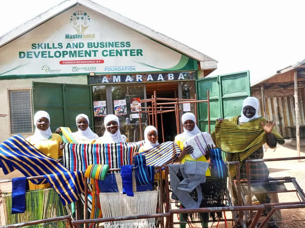 Women trainees at the MasterMind Skills and Business Development Center in Tamale with handwoven cloth